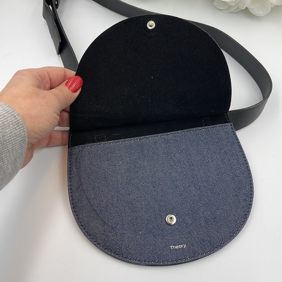 Theory Post Saddle Belt Bag Black with Navy Denim - Picture 4 of 9